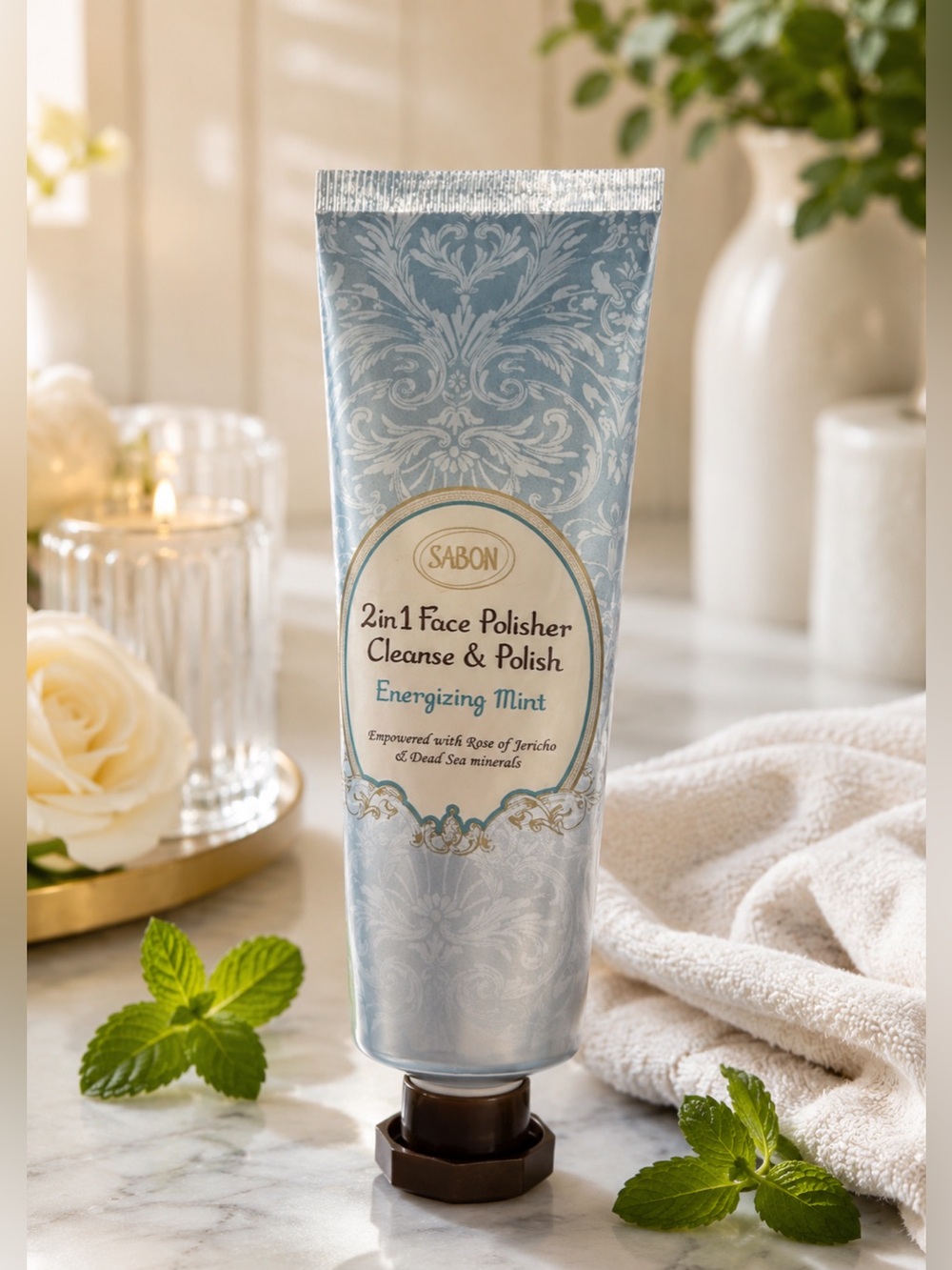 Sabon 2 in 1 Face Polisher Cleanse & Polish Energizing Mint 2.02 OZ Rose Jericho